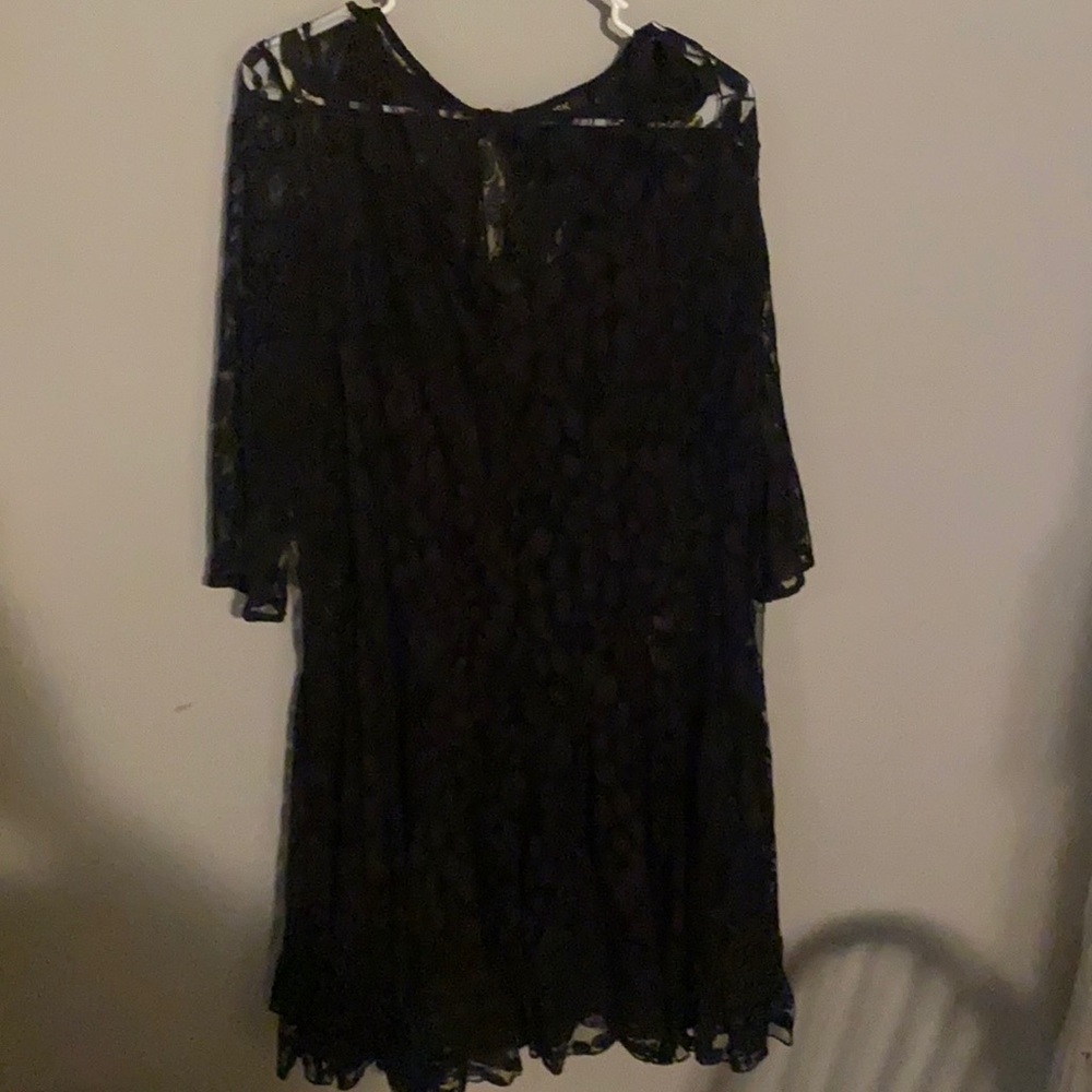 Sheer black lace dress with black slip